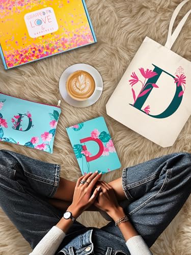 Image of DOODLE Monogram D Diary Gift Set with Tote Bag and Pouch | B6 Soft Bound Ruled Notebook | Stationery Gift Set for Women