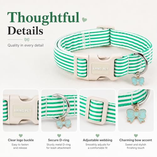 Image of ARING PET Teal Striped Dog Collar for Small Medium Large Boy Girl Dogs-XS | Cotton Fall Winter Puppy Pet Collar for XS S M L XL Dogs, Soft Sturdy Comfortable, Daily Wear Park Play Neighborhood Stroll