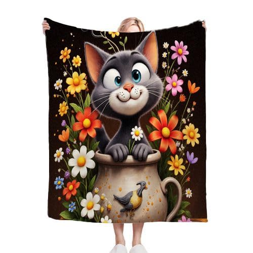 Couverture polaire 220x240 adulte chat gris lit double flanelle