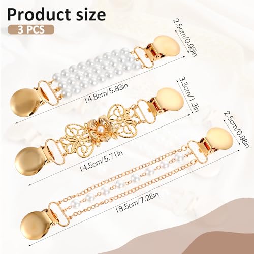 Image of Qianyu 3 Pcs Vintage Sweater Shawl Dress Cinch Clip Set Scarf Shirt Cardigan Collar Clip Dress Shirt Waist Cincher Clip Clothing Cinch Brooch Clip Ladies Dress Chain Cardigan for Valentine's Day Women