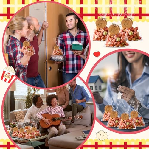 Image of Gilprop 50 Sets House Warming Party Favors Housewarming Popcorn Bag with Thank You Tag And Twine Popcorn Candy Biscuits Goodie Bag Party Favor Bags for Guests New Home Gift Idea