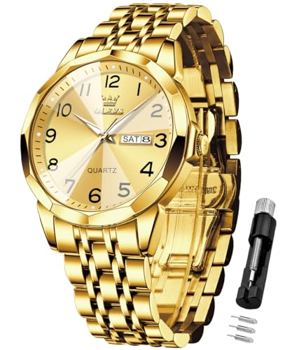 Image of OLEVS Watch for Men Luxury Dress Analog Quartz Stainless Steel Waterproof Luminous Date Business Two Tone Casual Wrist Watch