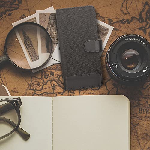 Kwmobile Wallet Case Compatible With Xiaomi Redmi Note 10 Pro - Case Fabric And Faux Leather Phone Flip Cover - Anthracite/Black #TOP1