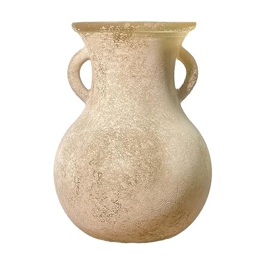 ZHIPINHUI 7.9in Brown Glass Vintage Vase, Art Deco Double Eared Antique Marble Texture Vase