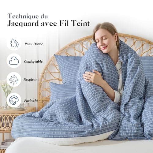 Housse de couette 240 x 260 coton réversible avec taies d'oreiller