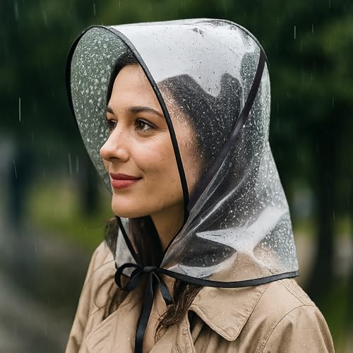 Larrel 6 Stück Regenhaube mit Sonnenschirm, Transparent Wasserdicht Regenschal Damen Kopf Regenhaube mit Sonnenschutz Wiederverwendbar Schützt Frisur Kunststoff Regenhut für Damen Regenbekleidung