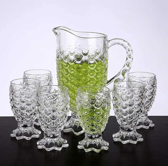 Image of Premium Water and Juice Glasses and Jug Set Combo [6 Piece Glass 280ML & 1 Piece Jug 2 Liter] Transparent Pitcher Set for Dining Table, Home & Restaurant,Party (MTS - 21)