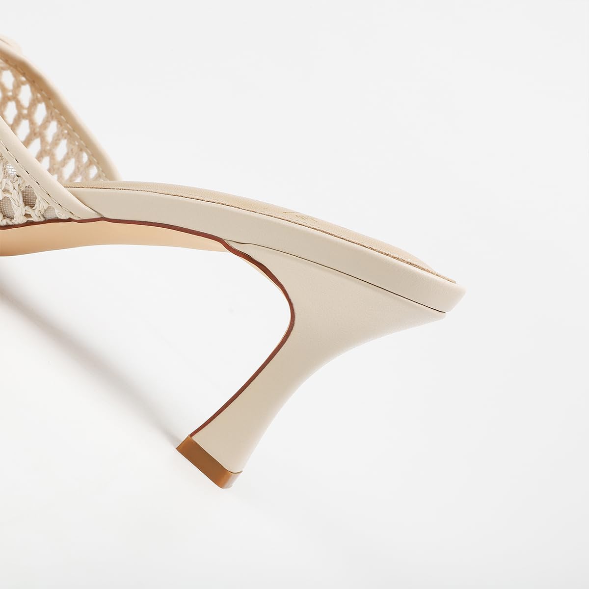 Mule Donna in Pizzo Mesh con Fiocco e Punta Quadrata, Tacco a Spillo 8cm - Bianco Panna