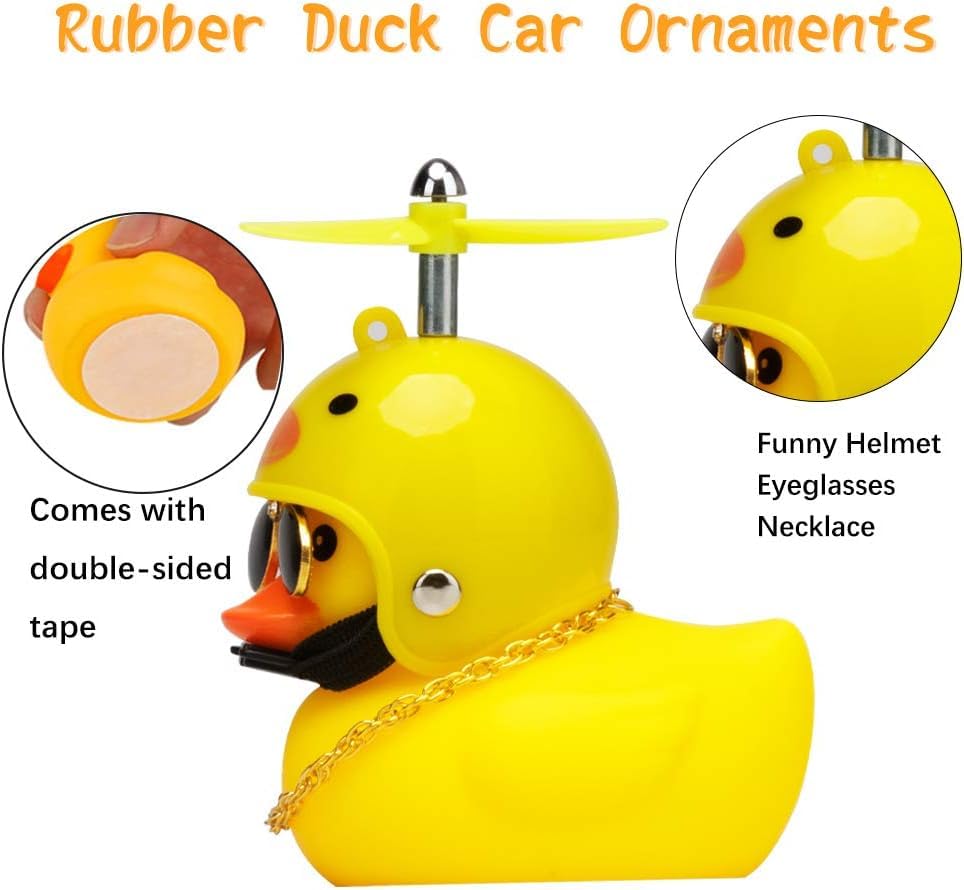 Eendenauto ornament van rubber gele eend met hoed zonnebril, zwemring, dashboarddecoratie, badspeelgoed