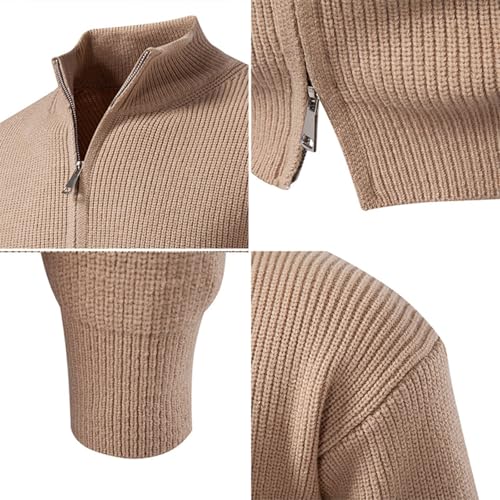 Mens Double Zip Cardigan Sweater Fall Winter Solid Long Sleeve Stand Collar Slim Fit Ribbed Knitted Sweaters Outwear3