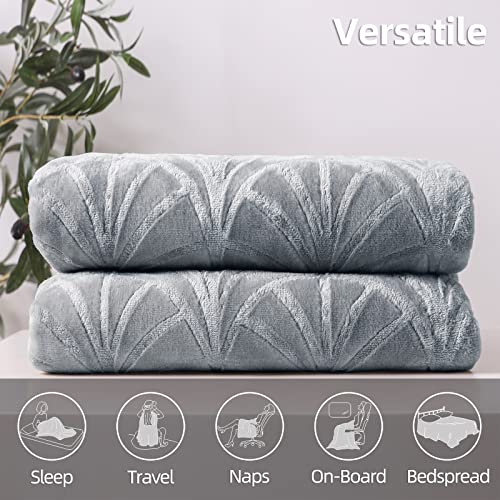 Whale Flotilla Flannel Fleece Throw Blanket for Couch, Soft Fluffy Velvet Sofa Blanket with Decorative Vintage Pattern for All Season, Warm and Lightweight, 50x60 Inch, Silver Grey