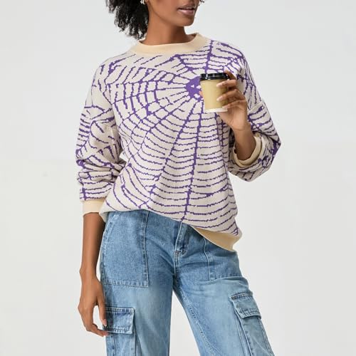 Women Oversized Skeleton Round Neck Sweater Pullover Men Halloween Cobweb Sweaters Vintage Grunge Gothic Knit Tops4