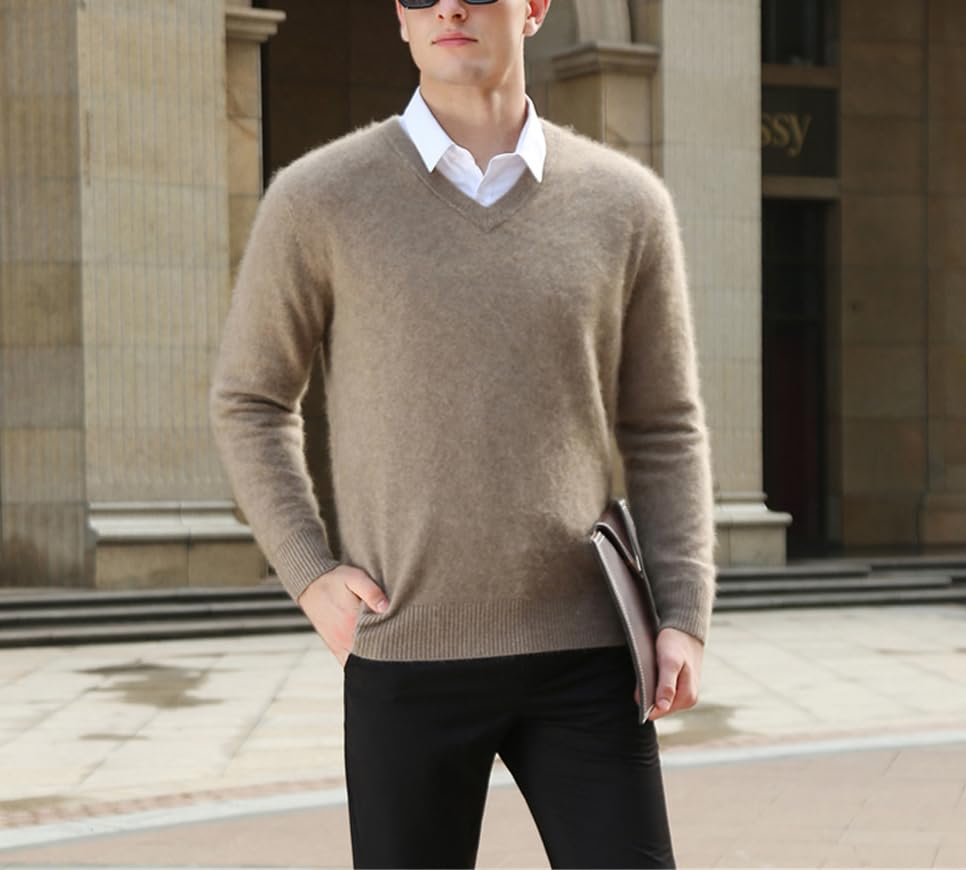 Pull en cachemire de vison vêtements d'extérieur tricot uni pour homme - 2