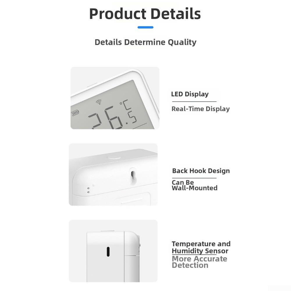 Termometro e igrometro Smart WiFi per Alexa Google Home App Controllo in Tempo Reale Temperatura Umidità Monitor con Avvisi 2.4 GHz Bianco