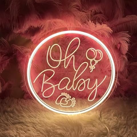 Oh Baby Neon Sign Engrave Custom Baby Shower Party Sign Decor Engrave USB Led Light for Baby Room Personalized Gifts for Kids Wall Light, 12.6"x12.6", Color customization Cover