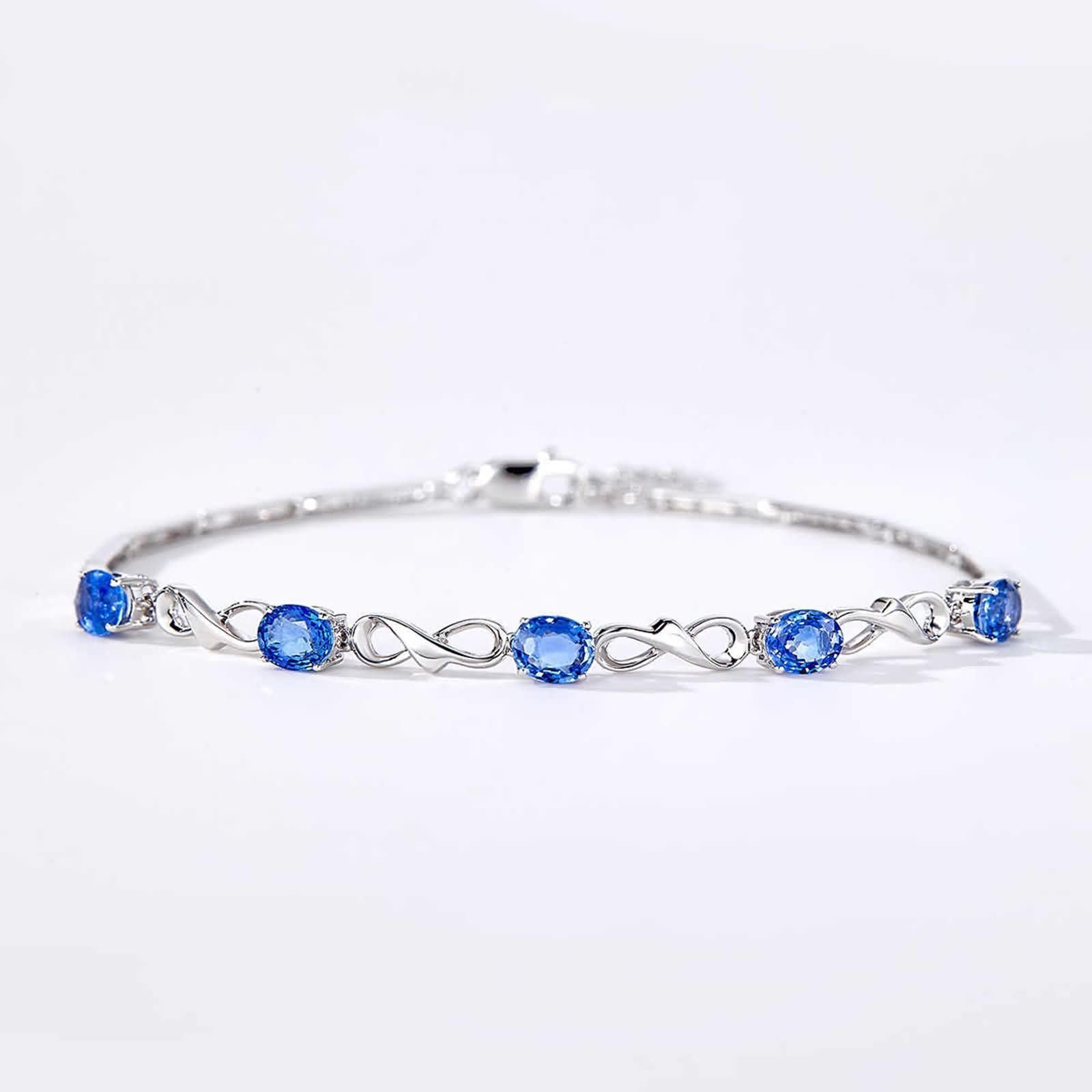 KnSam Pulsera para mujer de oro blanco de 18 quilates Au750, joyas de oro auténtico, zafiro, infinito, corte ovalado, azul, brazaletes de oro 750, 23 cm