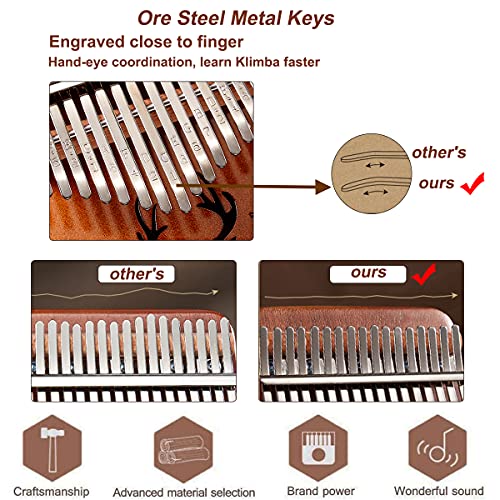 Kalimba 21 toetsen Marimba duimpiano draagbare duimpiano Massief houten metalen instrument voor muziekliefhebbers Kinderen Volwassenen Beginners sgeschenk temhamer en leerinstructies - Image 6