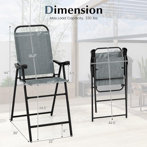 Image of COSTWAY 2 Pieces Patio Folding Bar Chairs with Metal Frame, Footrest, Arms