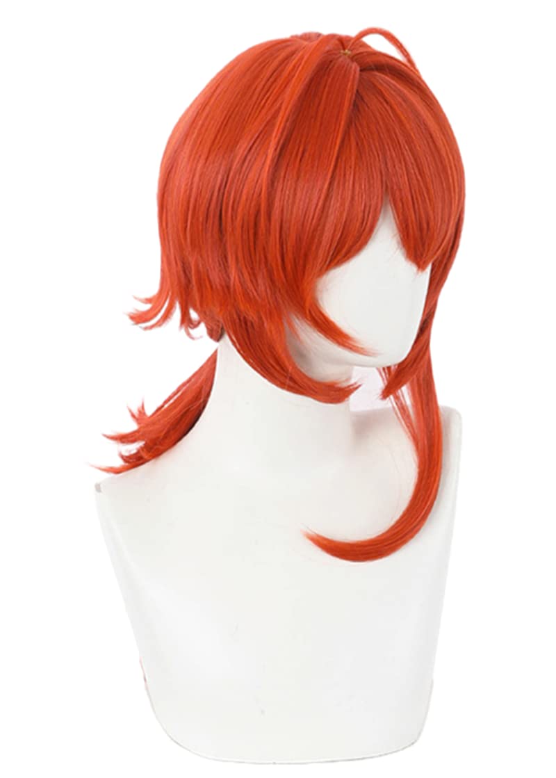 LeMarnia Gold Mixed with Yellow Straight Ponytail Synthetic Wig with Ribbon for Cosplay Fischl Wig Halloween Costume Party Wigs