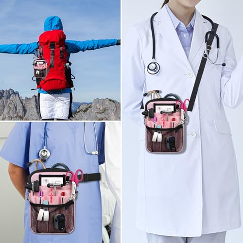 BOVKE Krankenschwester Fanny Pack mit medizinischen Gear Taschen, Tape Halter, medizinische Tasche Krankenschwester Taille Beutel Organizer mit Utility Lagerung für Stethoskope, Rosa