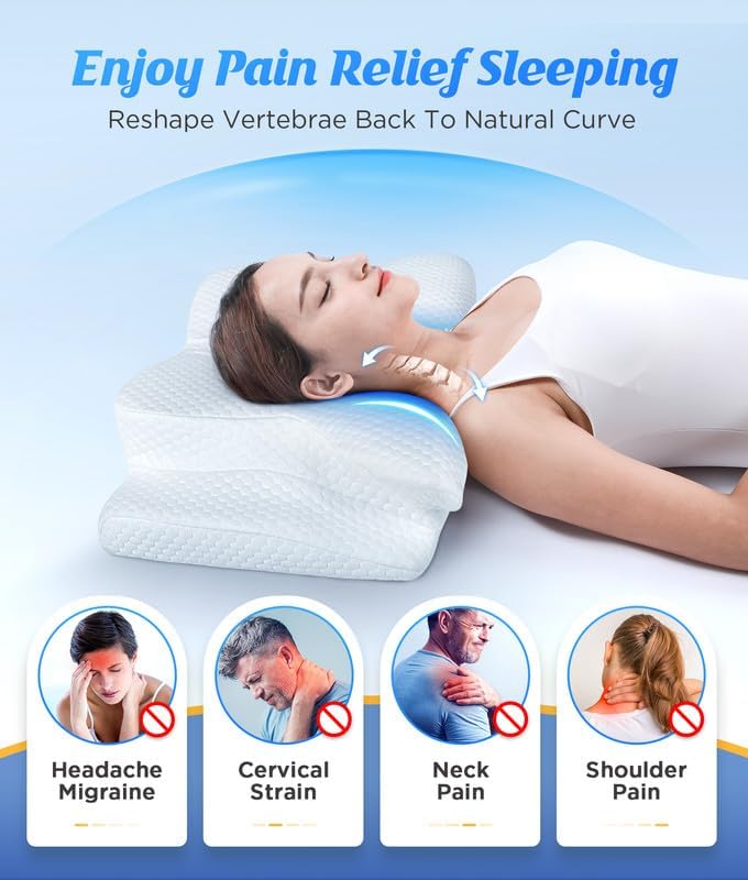 Miniatura 3 de Emircey Almohada cervical para dormir sin dolor para aliviar el dolor, almohadas de espuma viscoelástica ajustables para dormir de lado y espalda,