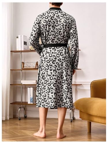 OYOANGLE Men's Leopard Print Long Sleeve Belted Bathrobe Soft Lightweight Kimono Robe Sleepwear2