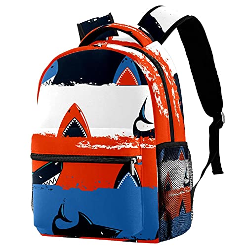 Sac à dos de voyage requin bleu et orange pour sorties scolaires