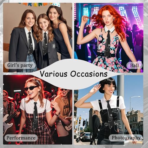 Image of LJBFNN Pre-Tied Ties for Women with Metal Chain, Uniform Shirt Accessory
