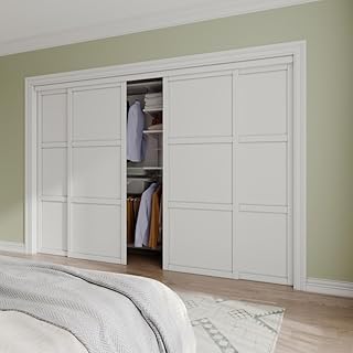 Preassembled & Paintable Sliding Closet Door 120” x 80" (Double 60” x 80” Doors) Interior Doors with Hardware Kit & Floor Guide, 3-Lite Engineering Wood Door Pre-Drilled Easy Install