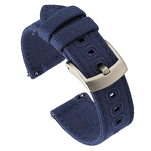 Image of Benchmark Basics Quick Release Canvas Watch Strap - Woven Cotton Fabric Watch Bands for Men & Women - Choice of Color & Width - 20mm or 22mm (18mm, Navy Blue)