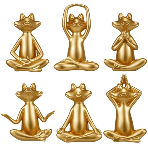 Set 6 Figuras Yoga Rana Dorada Resina Vintage