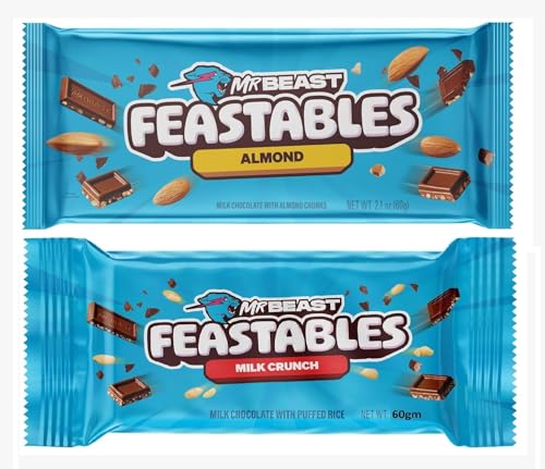 Image of DECADENT FOODS Mr.Beast Feastables Combo Pack (Almond & Milk Crunch) Creamy Smoothness Delicious Chocolate Bar Each 60Gm (Pack Of 2) New Pack