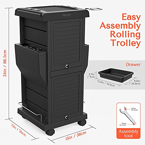 TASALON Ultimate Salon Trolley Space Saving Rolling Cart with 6 Lockable Trays & 2 Tray Holders Multipurpose Salon Station Cart - Image 6