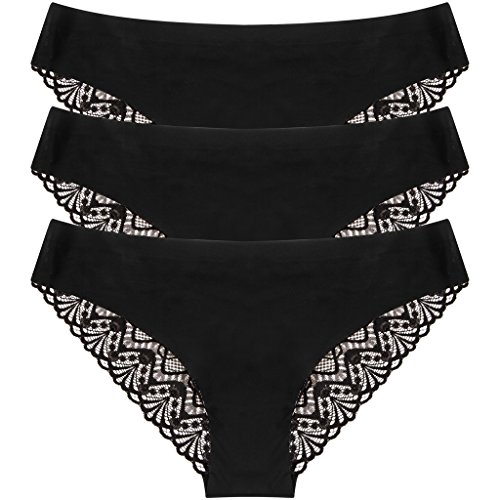 Anzermix Damen Reizvolle Wäsche durchsichtige Spitze Schlüpfer Hipster 3er Pack -Schwarz M