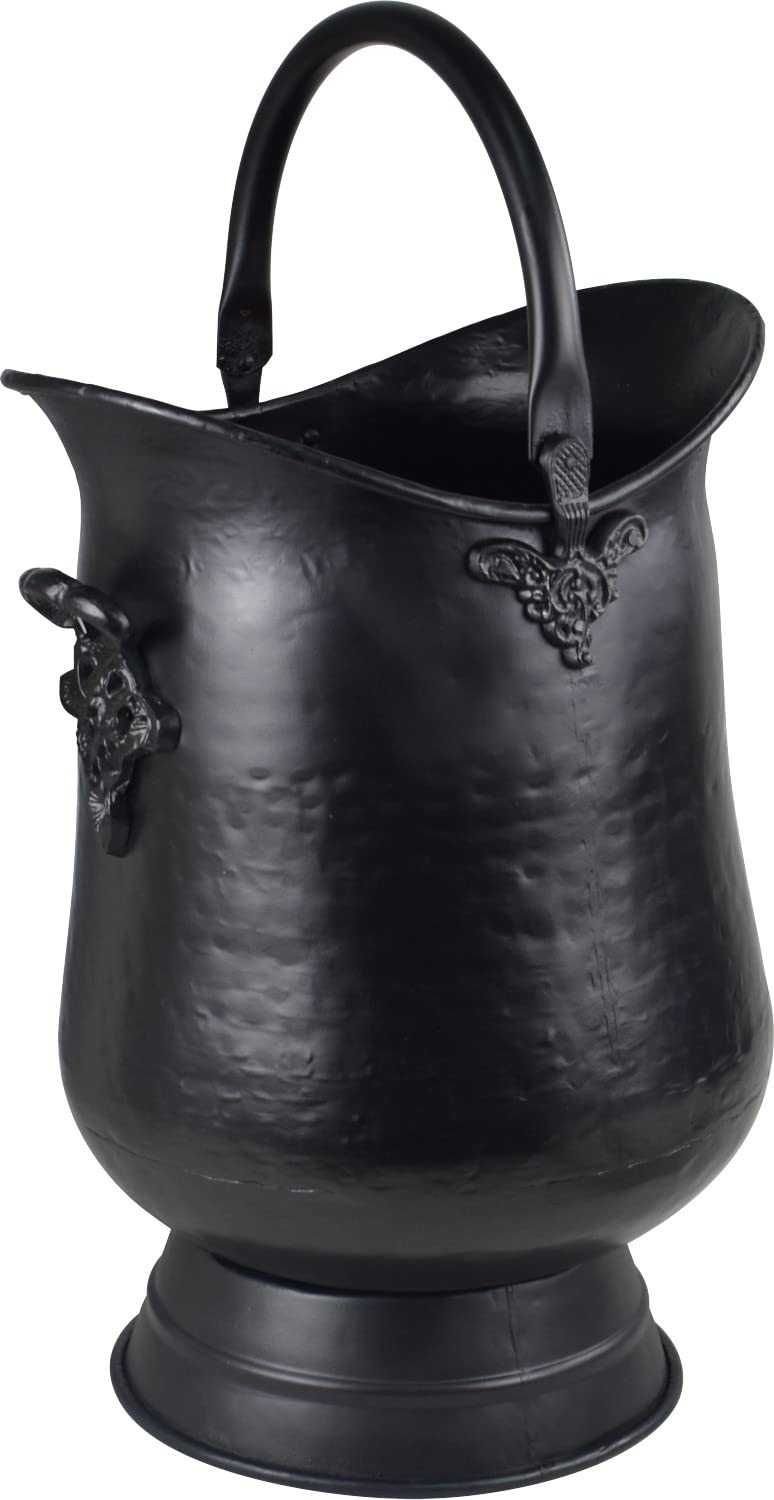 Sterling Ventures Black Elongated Tall Coal Scuttle Hod Bucket Antique Style With Casted Handles