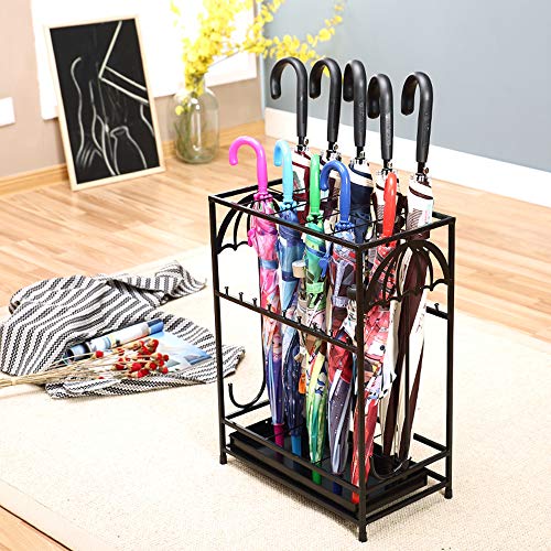 Porte-parapluie noir à 18 trous et 32 crochets pour un rangement domestique et commercial optimal