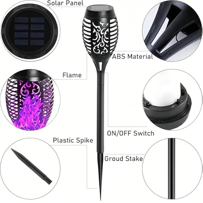 4 Pack Outdoor Solar Flame Light,Solar Lights Outdoor for Garden Decorations with Flickering Flame,IP65 Waterproof Solar Powered Yard Lights Torch Light for Lawn Patio Pathway (Purple)