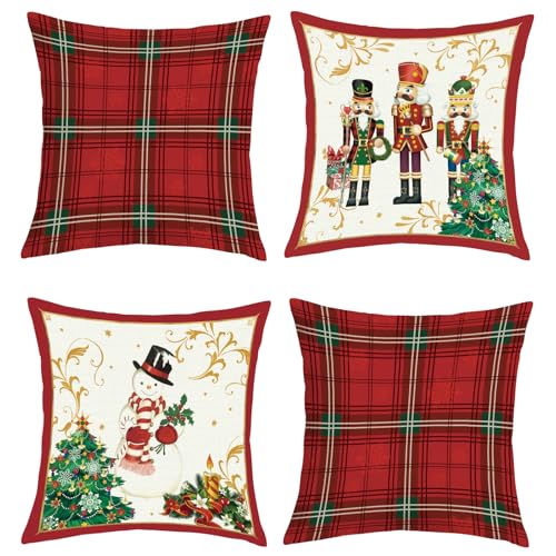 Joymasion Kissenbezüge 45x45 cm 4er Set Weihnachten Nussknacker...