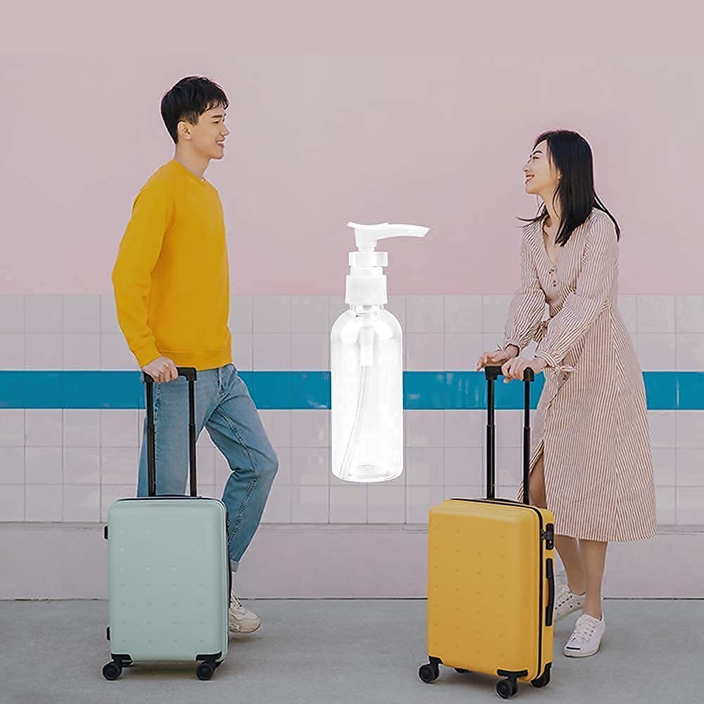 6 Pezzi Bottiglie da Viaggio Trasparenti 100ML / 3.4OZ Pompa in Plastica Dispenser per Lozione Vuote con 2 Piccoli Imbuti
