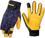 Kids Work Gloves with Genuine Leather Age 3-12 Garden Yard Gloves for Toddler Youth (Black,Large(Age10-12))