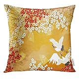VANMI Throw Pillow Cover Japanese Beautiful Kimono of Illustrations Japan Asia Crane Decorative Pillow Case Home Decor Square 18x18 Inches Pillowcase