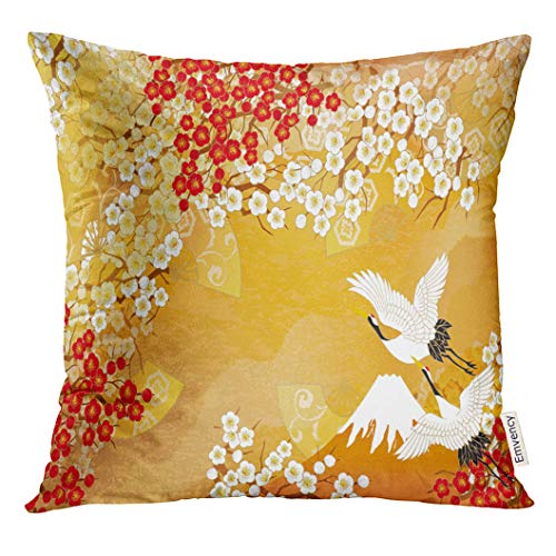 VANMI Throw Pillow Cover Japanese Beautiful Kimono of Illustrations Japan Asia Crane Decorative Pillow Case Home Decor Square 18x18 Inches Pillowcase