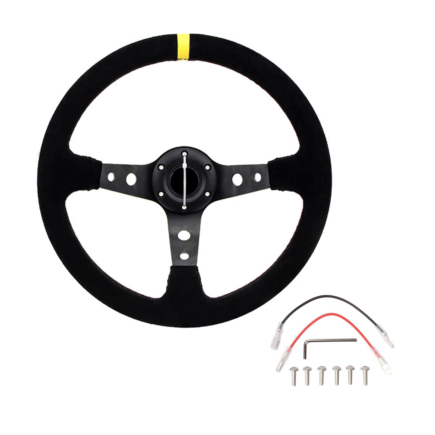 aleawol Motorsport Lenkrad Universelles Sportlenkrad Auto 14 Zoll 350mm 6 Schrauben Grip Rennsport Lenkrad Drift für Automodifikation Nachahmung Rennlenkrad, Schwarz