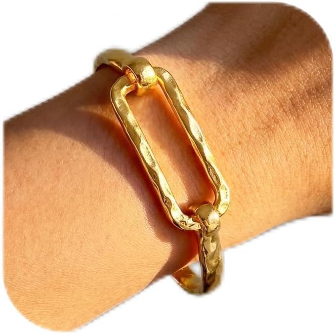 Moodear Chunky Gold Bangle Bracelets for Women, 14K Gold Plated/Silver Cuff | Chunky Statement Jewelry with Hammered Texture, Non Tarnish Gold Plated Finish, Unique Cuff Design, Lightweight Comfort