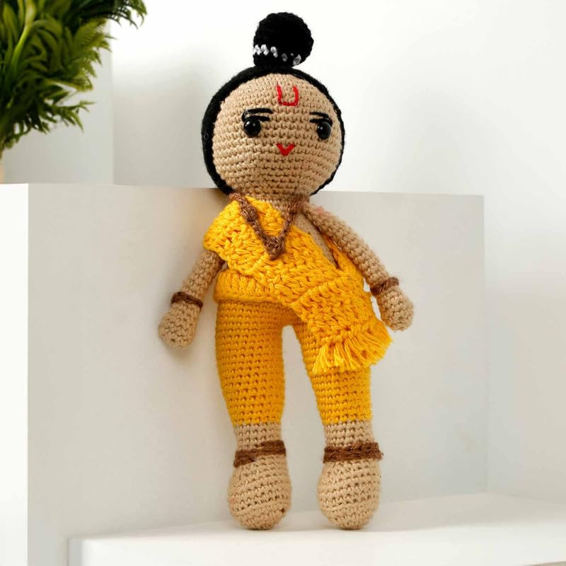 Image of LITTLE GINNIE Lord Ram Crochet Soft Doll for Babies -Yellow| Handmade Crochet Soft Toy for Kids Girls | Ideal for Birthday & Return Gift for 6+ Months