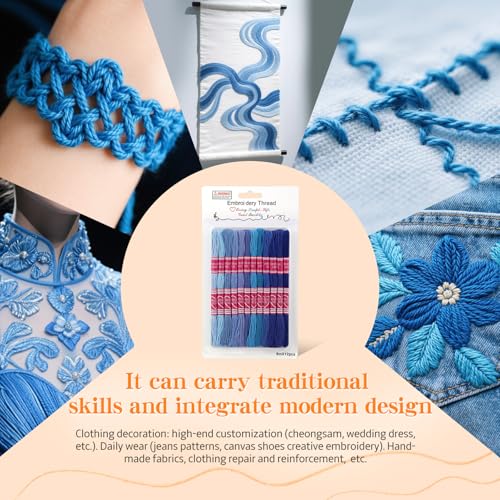 Image of 12 Skeins Blue Embroidery Thread, Embroidery Floss for Bracelets | 12 Colors Blue Series Bracelet Thread Friendship Bracelet String for DIY Bracelet Making, Embroidery Home Decorations