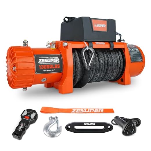 ZESUPER 12V 13000-lb Load Capacity Electric Truck Winch Kit Synthetic Rope, Waterproof Off Road Winch for Jeep,Truck,SUV with Wirless Remote and Corded Control(13000-Rope)