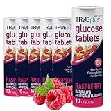 TRUEplus Glucose Tablets, Chewable, Raspberry Flavor, 15g Fast-Acting Carbohydrates, Fat Free, Gluten Free, Boost Energy, 10 Count, 6 Tubes