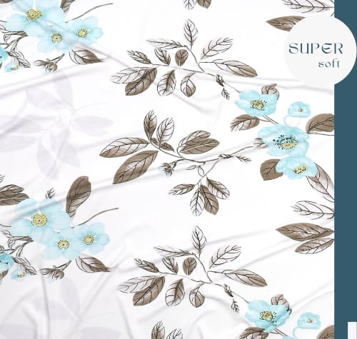 Image of SANMARINO 210TC Cotton King Size Bedsheet with 2 Pillow Covers | Premium Floral Print Design Flatsheet |Ultra Soft Breathable Skin Friendly Bedding Set for All Season Use 90 x 100 Inch,Aqua Grey