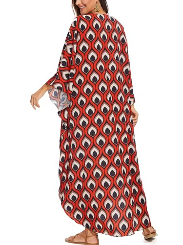 Image of Moss Rose Kaftan Dresses for Women V Neck Summer Swimsuit Cover up Caftan Maxi Beach Dresses